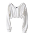 Women Sweatshirt Streetwear Hoodies Hip Pop Crop Top Female Long Sleeve Deep V Neck Pullovers Womens Sweatshirts Pullover Tops Drop Shoulder Running Activewear Casual Gym Workout Sweatshirt